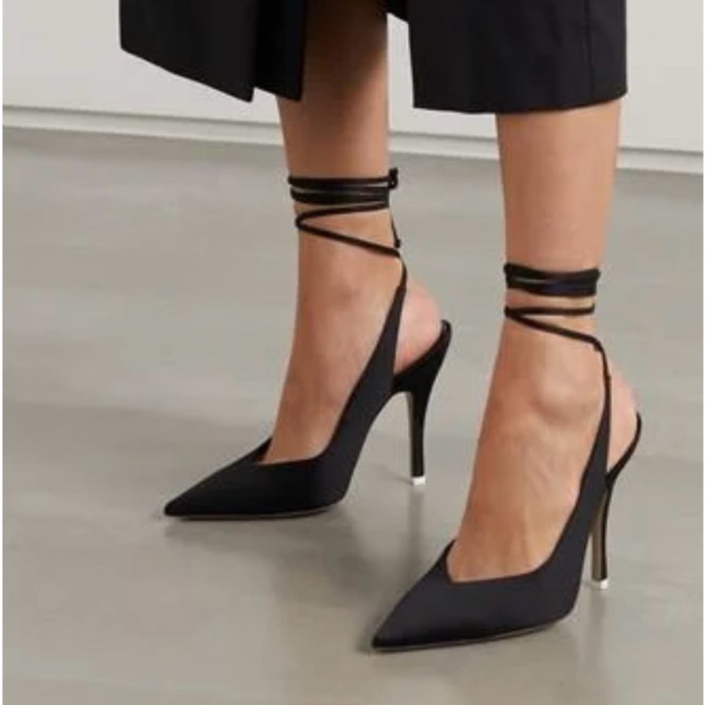 Attico black satin slingback heels
